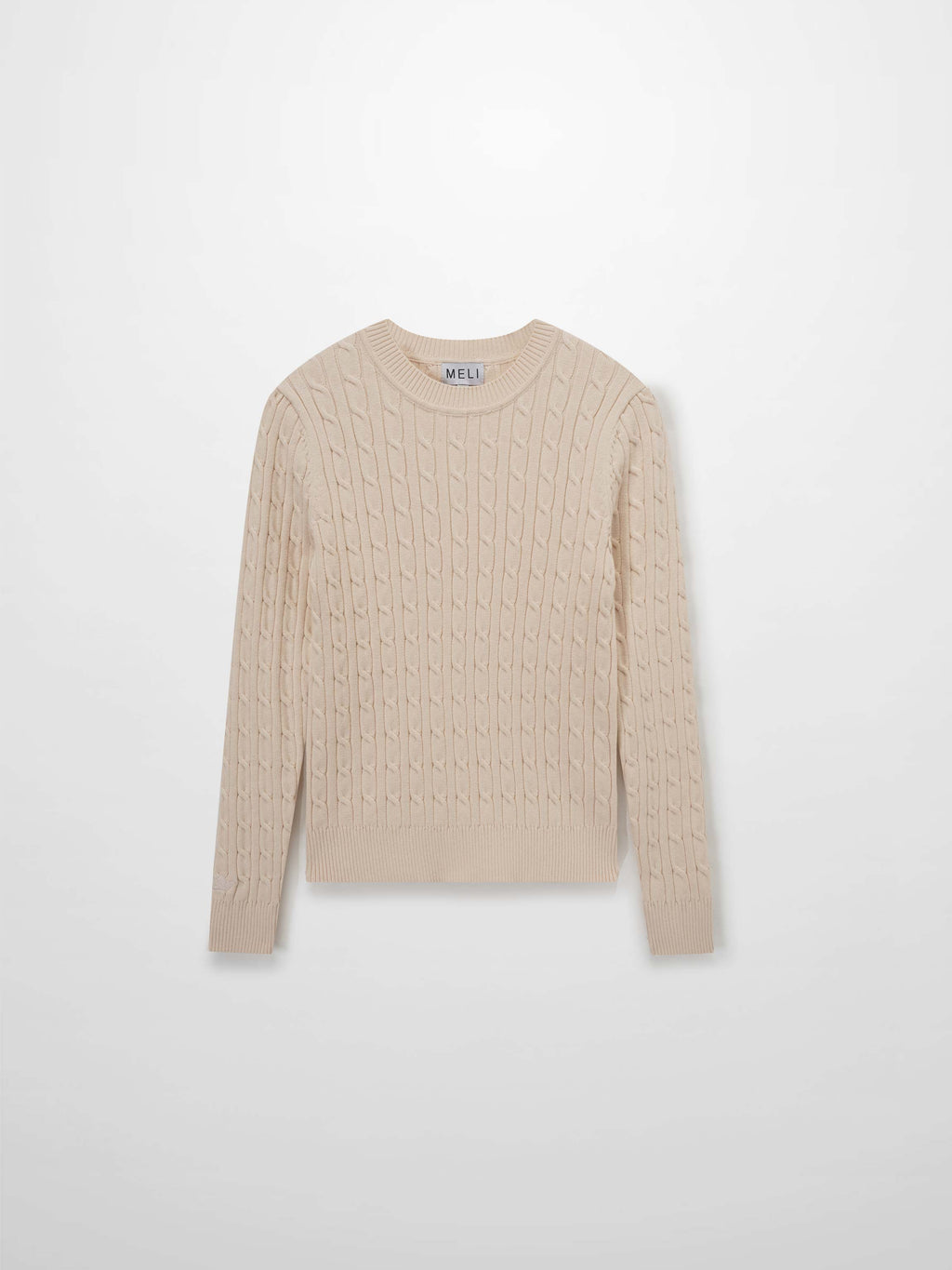 Crew Neck Cable Sweater-Peach