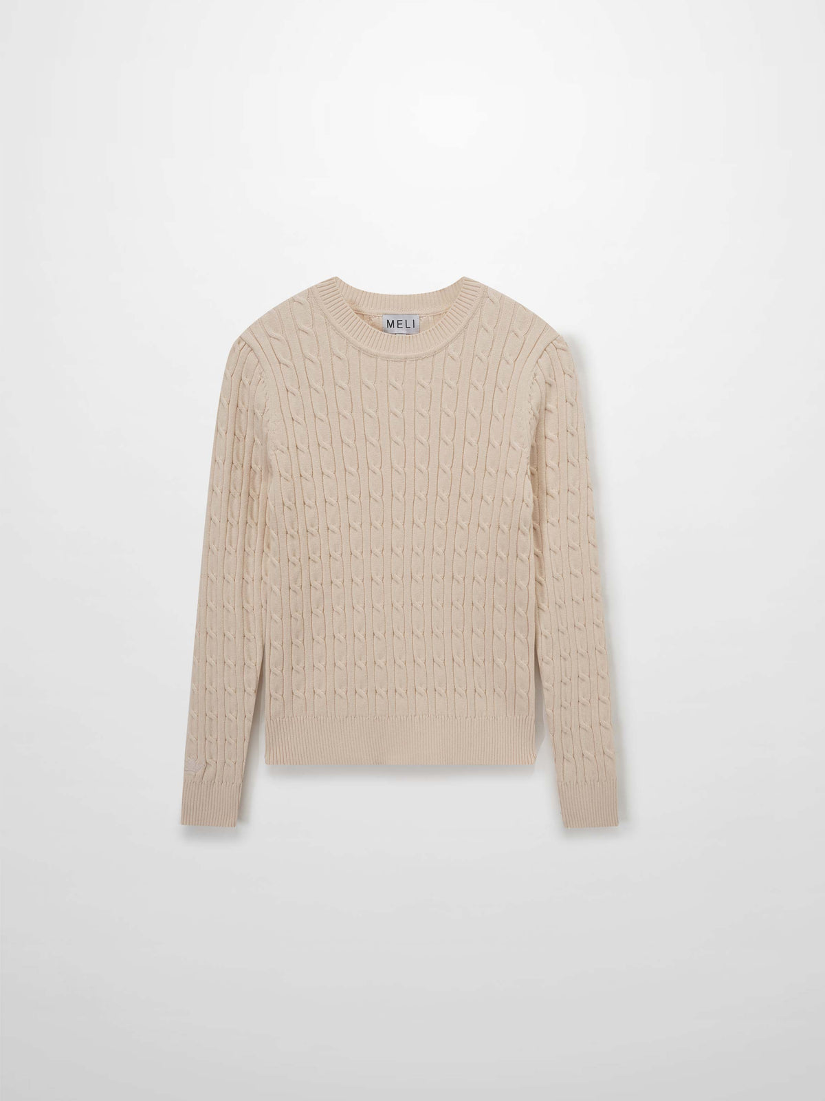 Crew Neck Cable Sweater-Peach