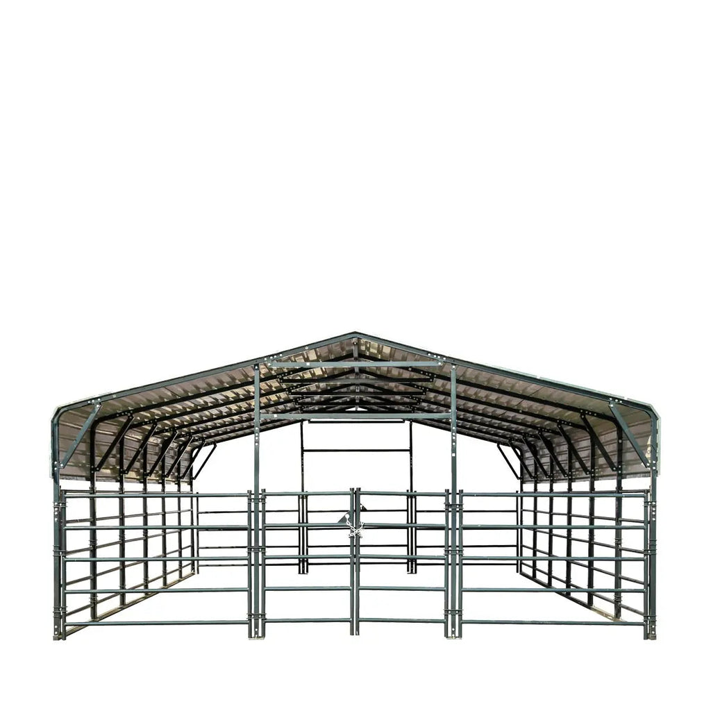 20' x 30' Livestock Corral Panel Metal Shed, 7' Sidewall Height, 5' Corral Panel Height, 600 Sq-Ft, 27 GA Corrugated Panels, TMG-MS2030LC