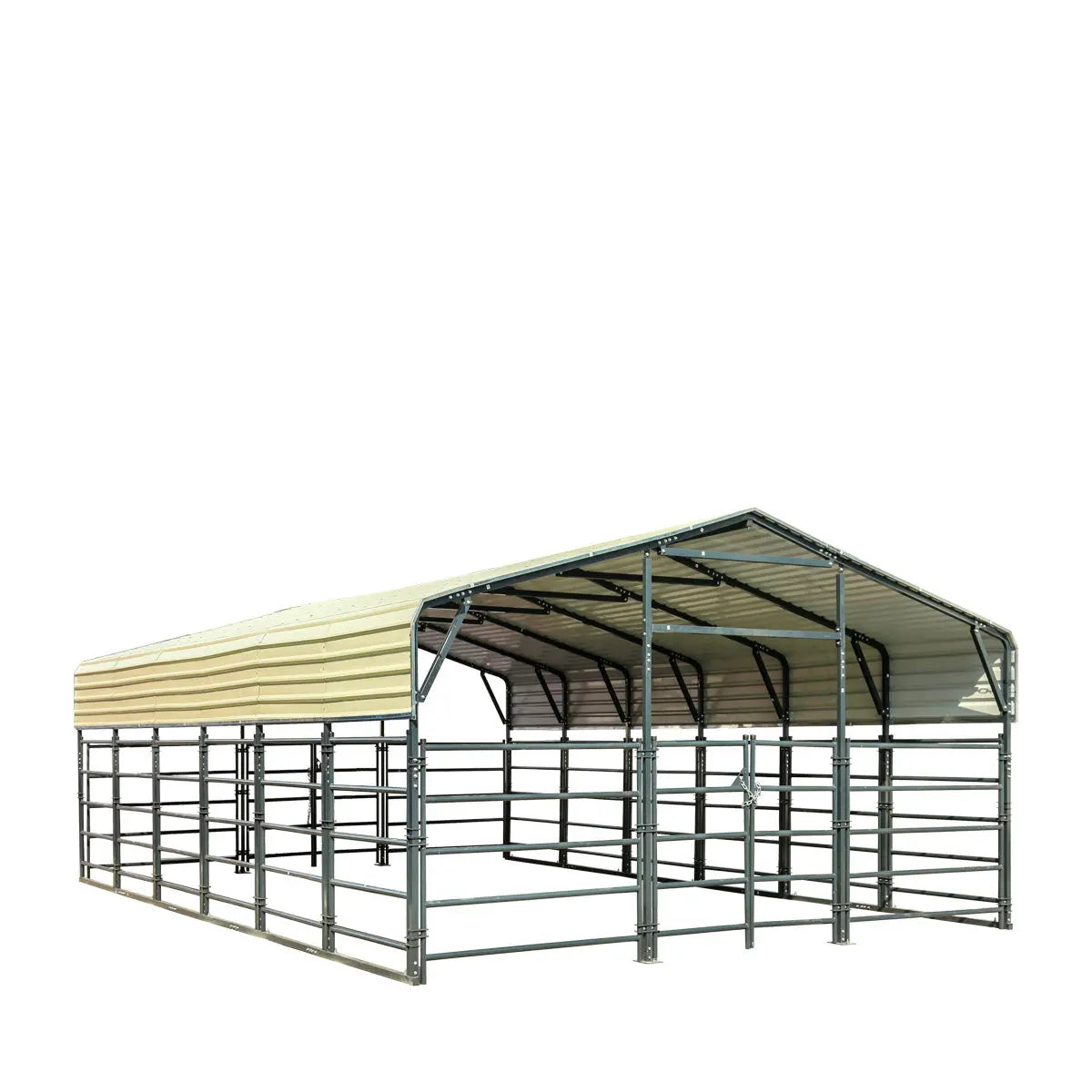 20' x 30' Livestock Corral Panel Metal Shed, 7' Sidewall Height, 5' Corral Panel Height, 600 Sq-Ft, 27 GA Corrugated Panels, TMG-MS2030LC