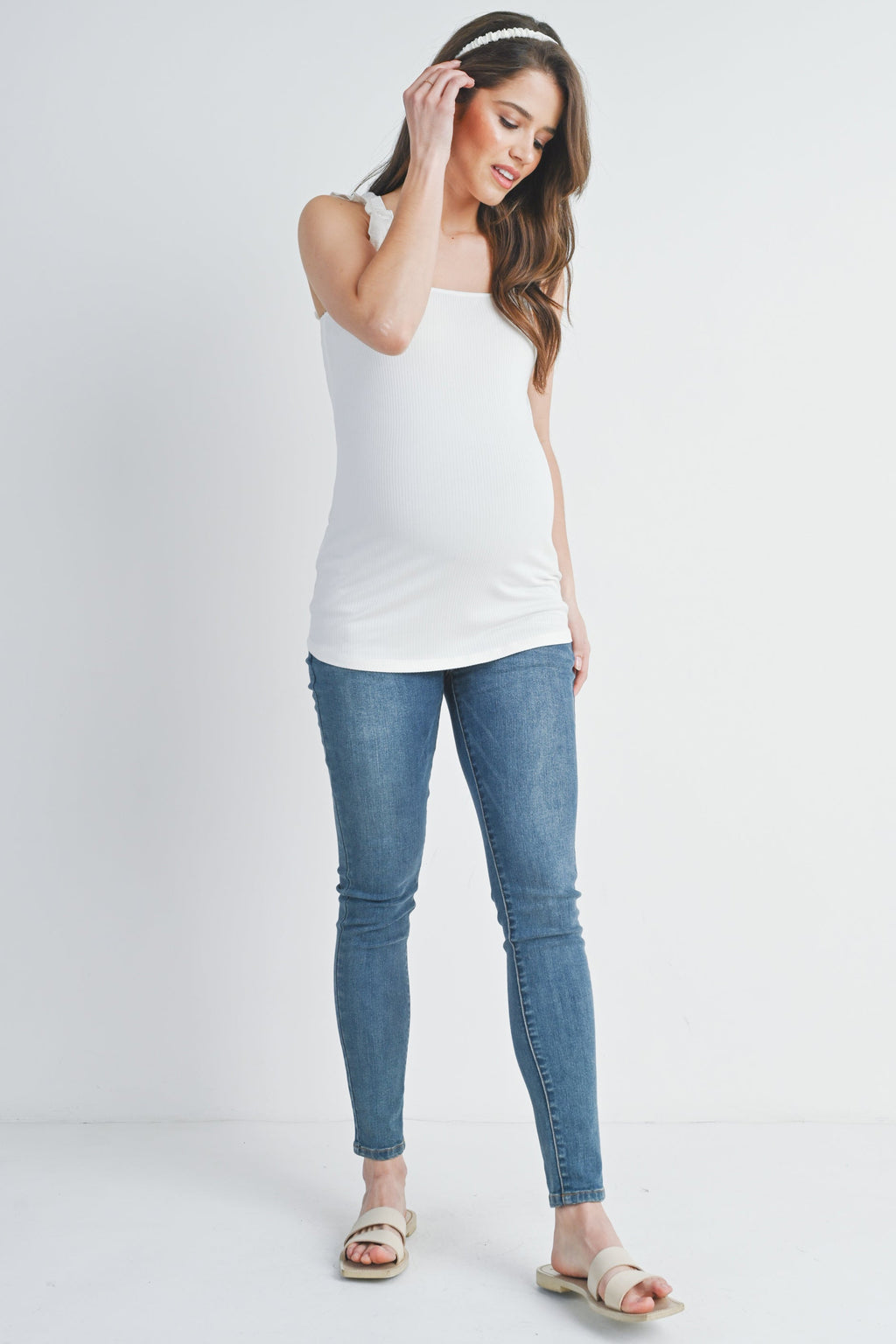 Ruffle Strap Ribbed Maternity Tank Top