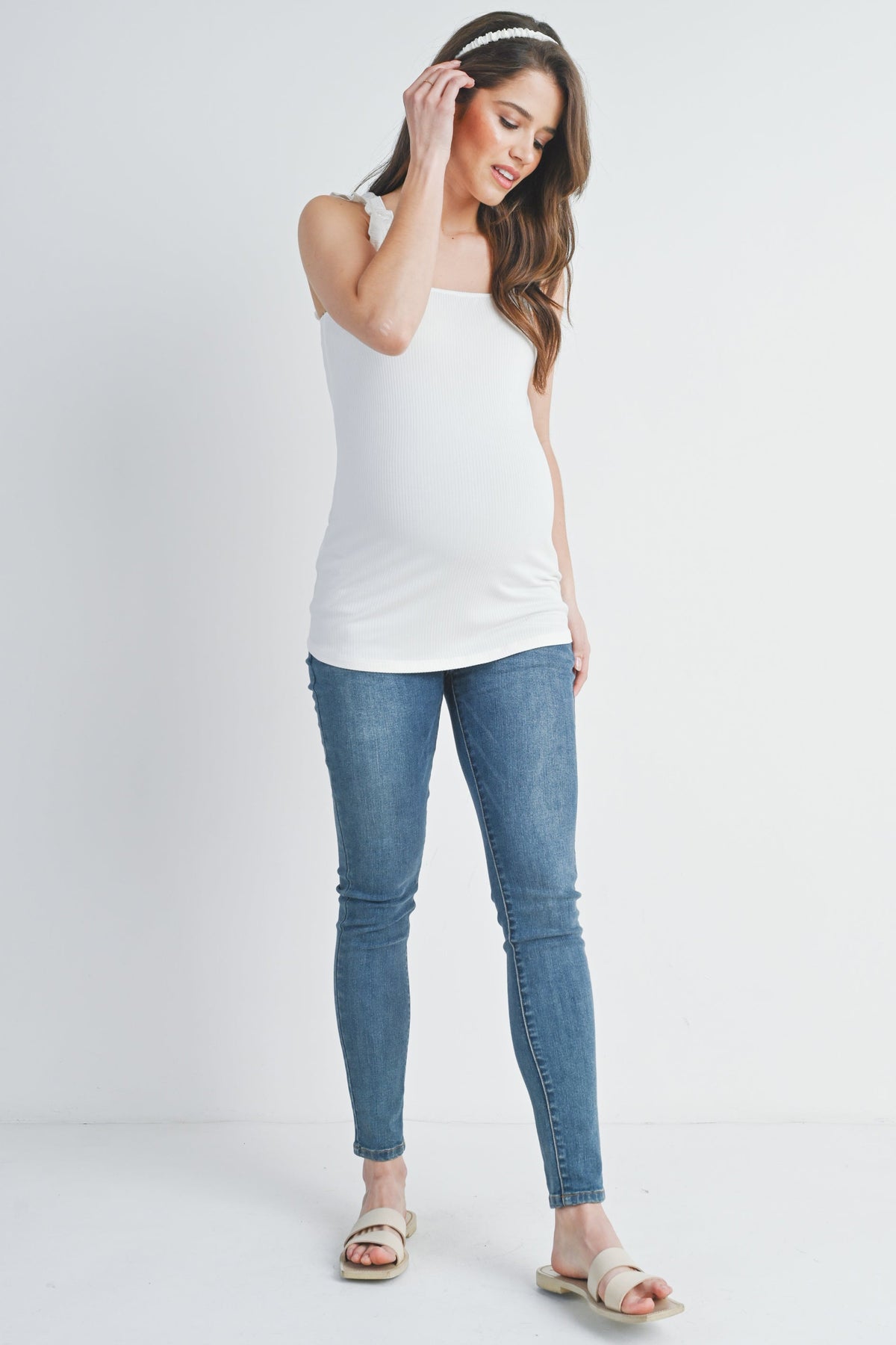 Ruffle Strap Ribbed Maternity Tank Top