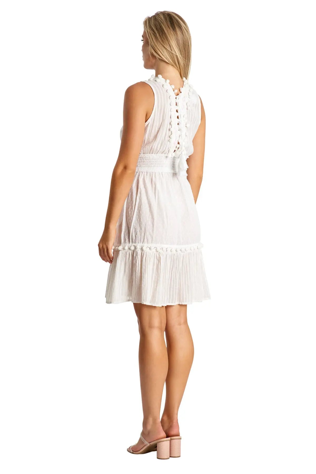 Elastic Waistband Mini Dress in White