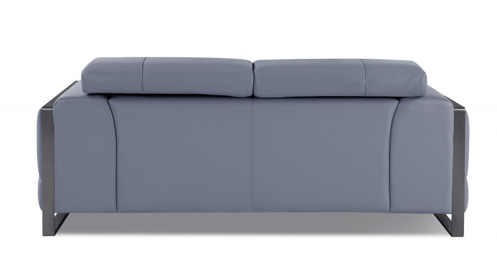 75" Light Blue And Black Italian Leather Loveseat