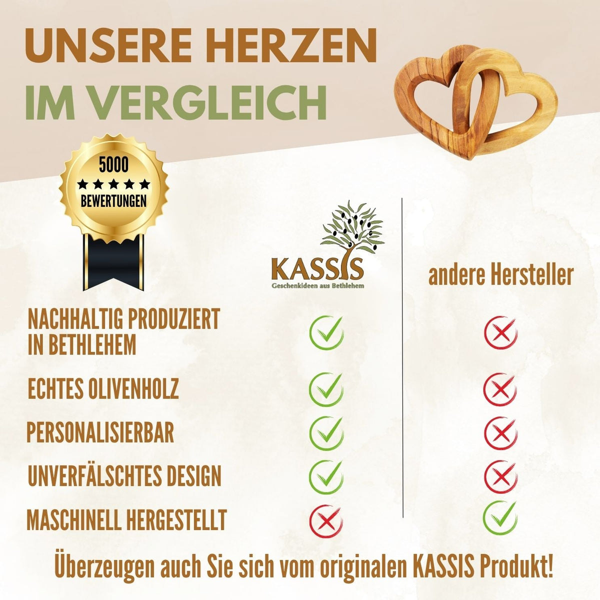 Olivenholz verbundene Herzen | Geschenk Hochzeit, Verlobung, Valentinstag, Jahrestag, Liebe