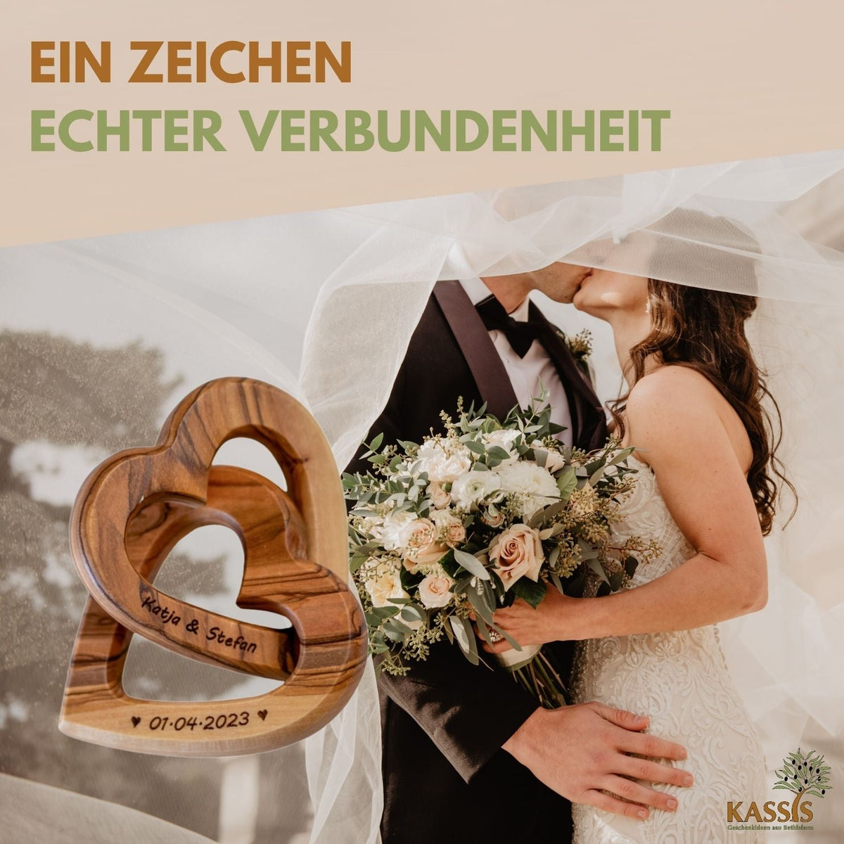 Olivenholz verbundene Herzen | Geschenk Hochzeit, Verlobung, Valentinstag, Jahrestag, Liebe