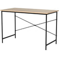 Modern Home Office Computer Desk Table with Black Metal Frame Wood Top in Oak