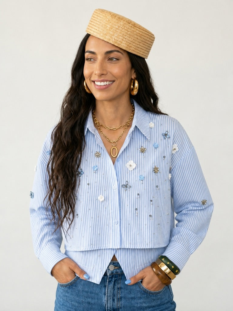 Radiant Striped Rhinestone Blouse