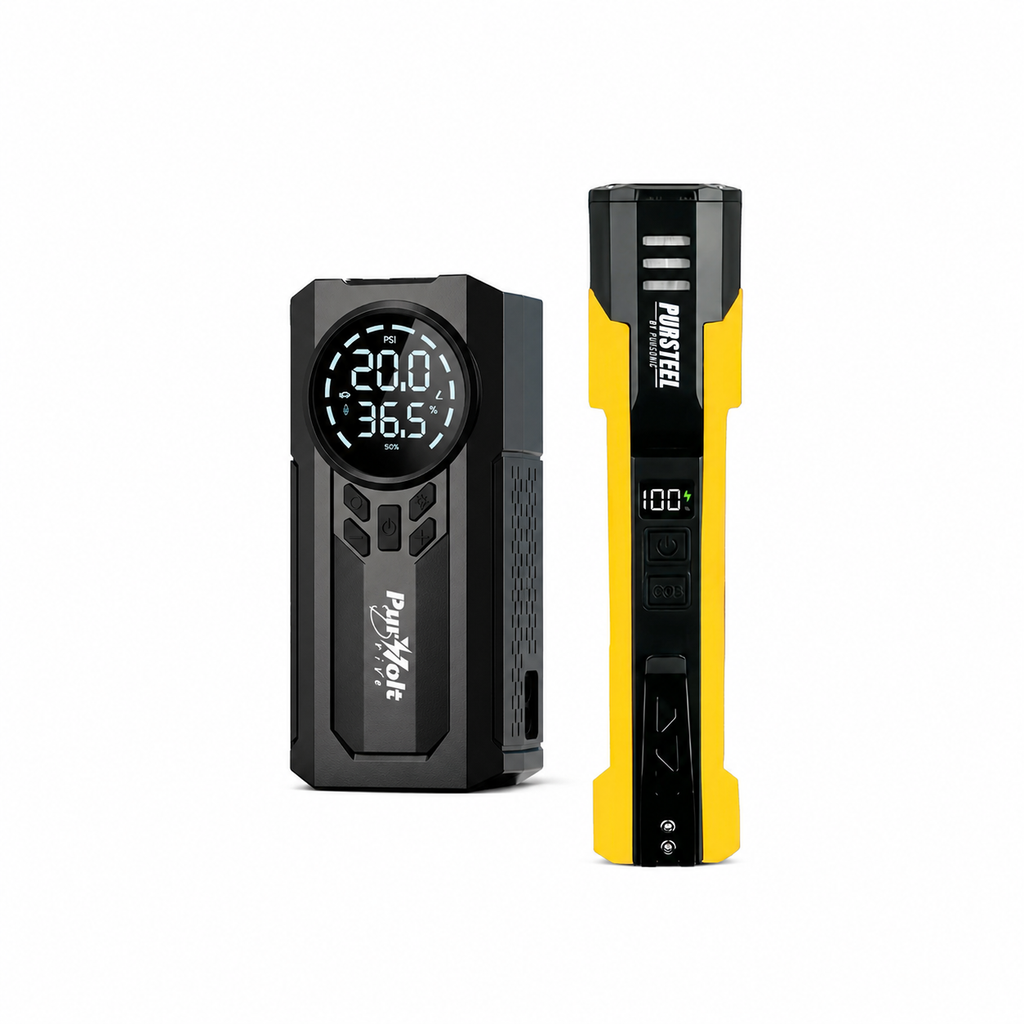 Roadside Emergency Bundle – 2-in-1 Jump Starter, Tire Inflator & UltraBright Rechargeable Flashlight