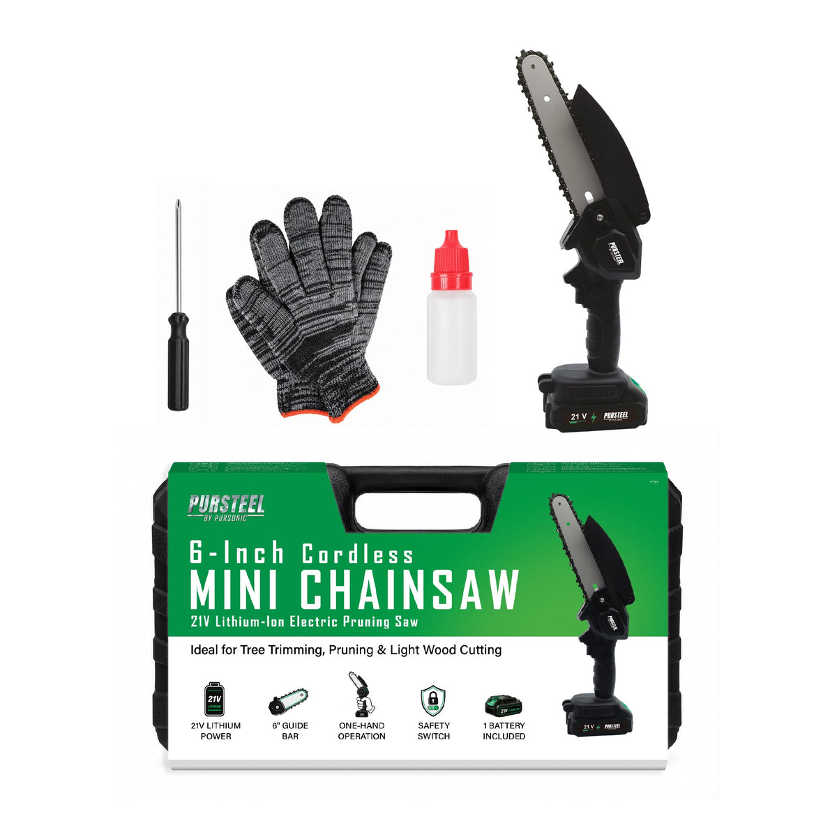 Rechargeable Electric Screwdriver 47-Piece Set & 6-Inch Cordless Mini Chainsaw Bundle