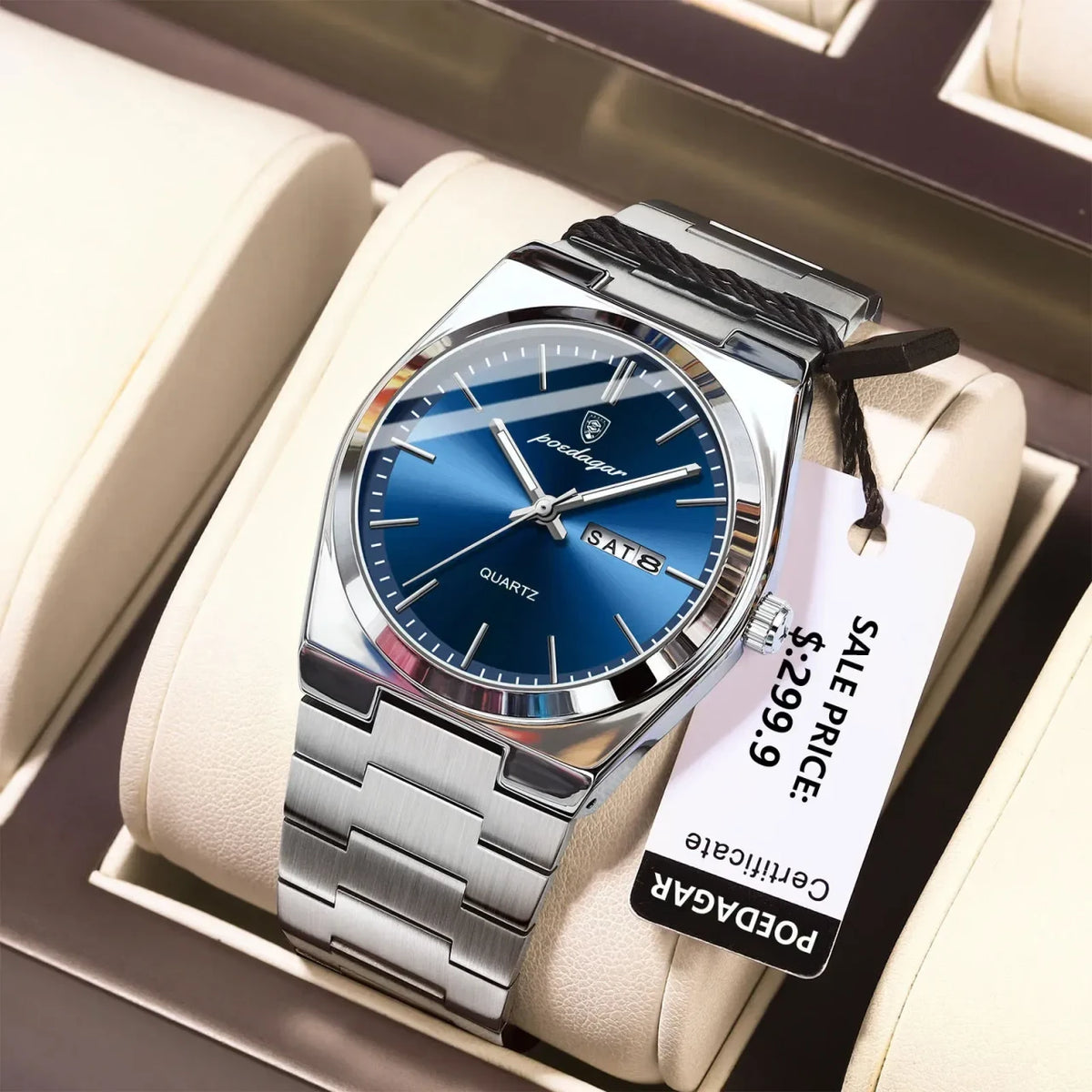 Color: Ivory - POEDAGAR Luxury Watch For Man Waterproof Luminous Date Week Stainless Steel Men Watc