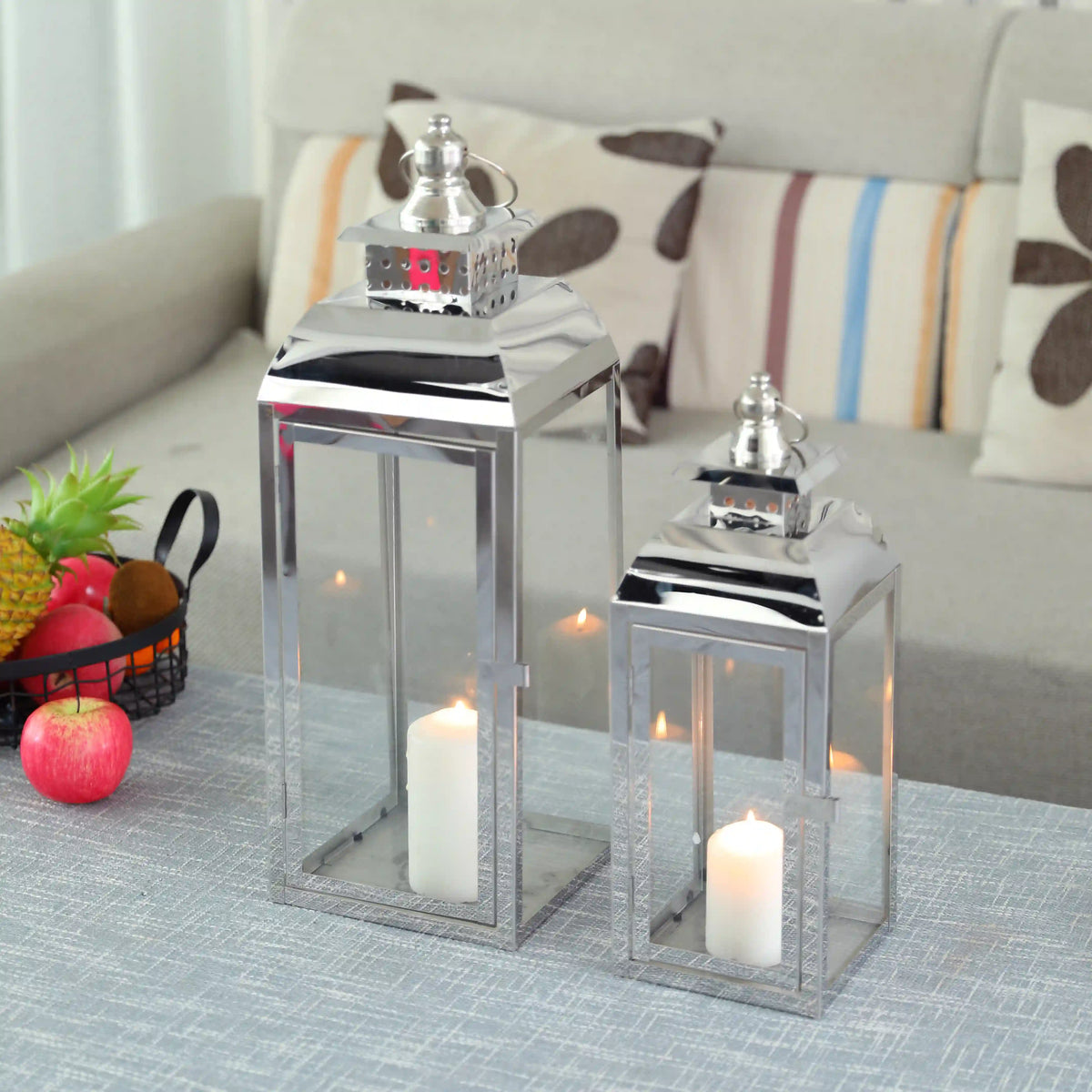 20.5"&15" High Stainless Steel Decorative Candle Lanterns ( Set of 2 )