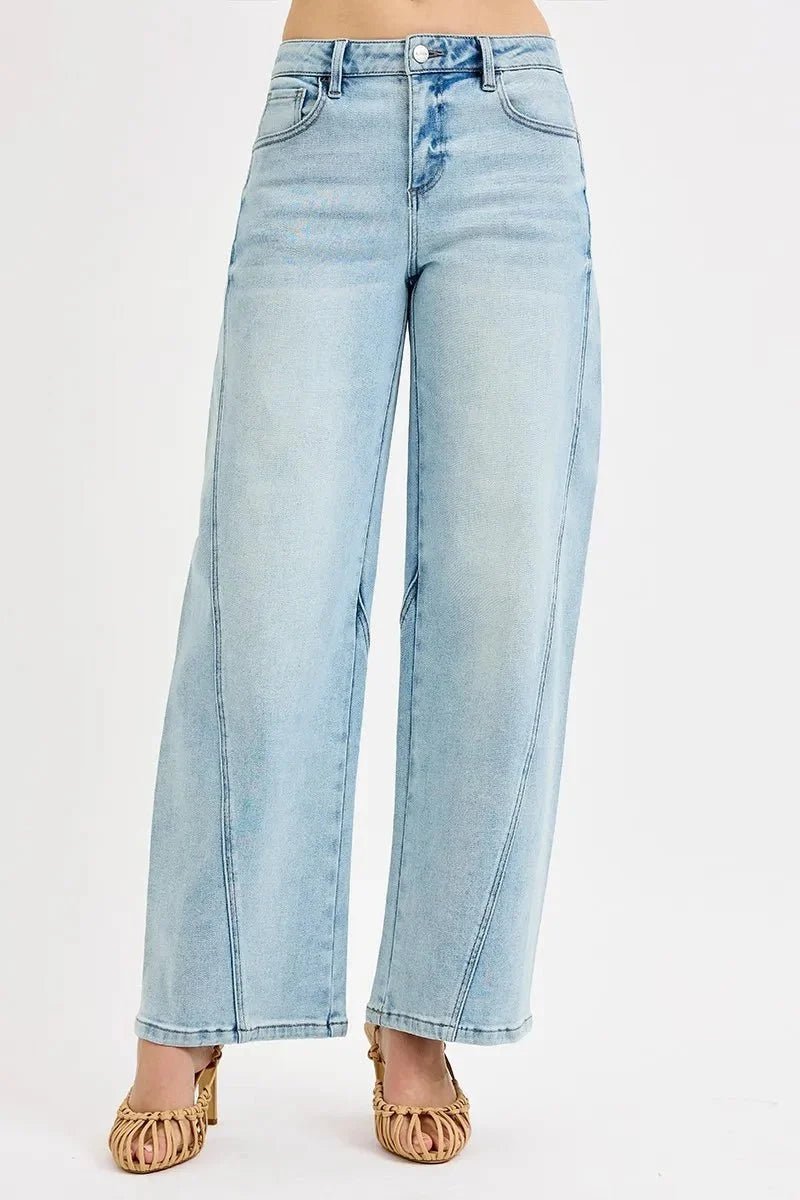 RISEN Full Size Mid Rise Fit Barrel Jeans Plus Size